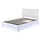 Tufted Upholstered Platform Bed with Hydraulic Storage System,Queen Size PU Storage Bed with LED Lights and USB charger, White - Supfirm