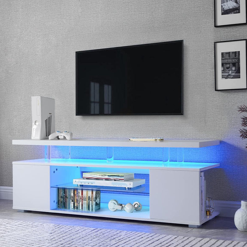 TV Stand for 70 Inch TV LED Gaming Entertainment Center Media Storage Console Table with Large Sliding Drawer & Side Cabinet for Living Room White - Supfirm