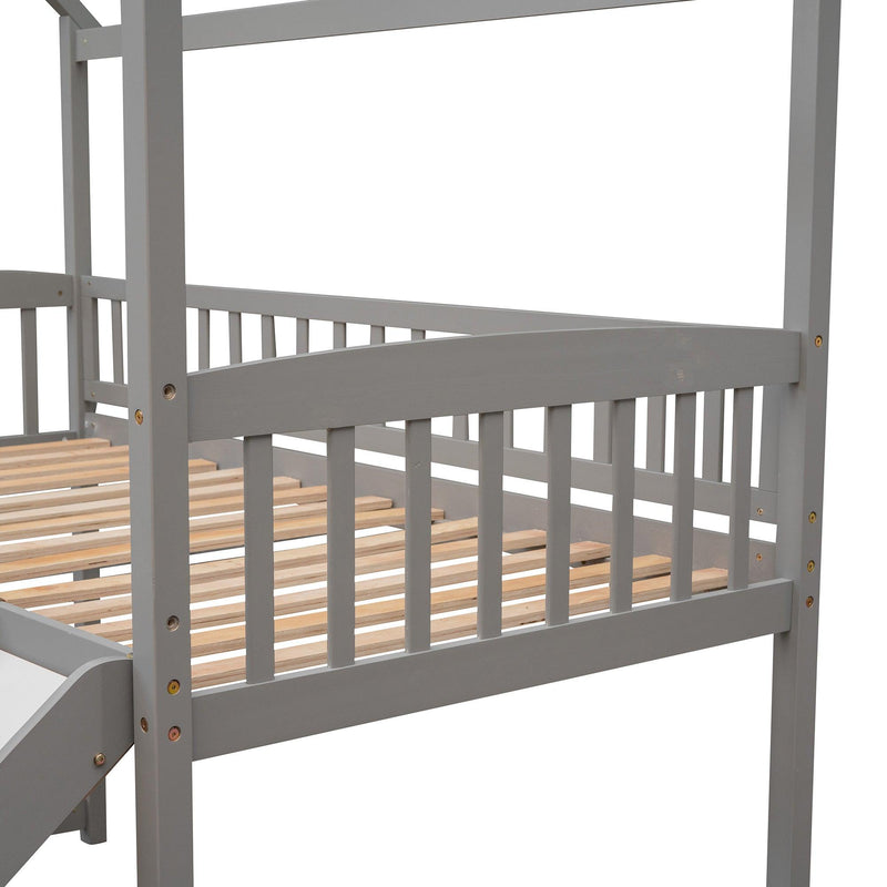 Twin Loft Bed with Slide, House Bed with Slide,White(OLD SKU :LT000212AAE) - Supfirm
