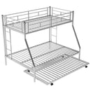 Twin over Full Bed with Sturdy Steel Frame, Bunk Bed with Twin Size Trundle, Two-Side Ladders, Silver(OLD SKU:MF194424AAN) - Supfirm