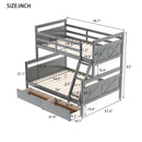 Twin over Full Bunk Bed with Ladder, Two Storage Drawers, Safety Guardrail, Gray - Supfirm