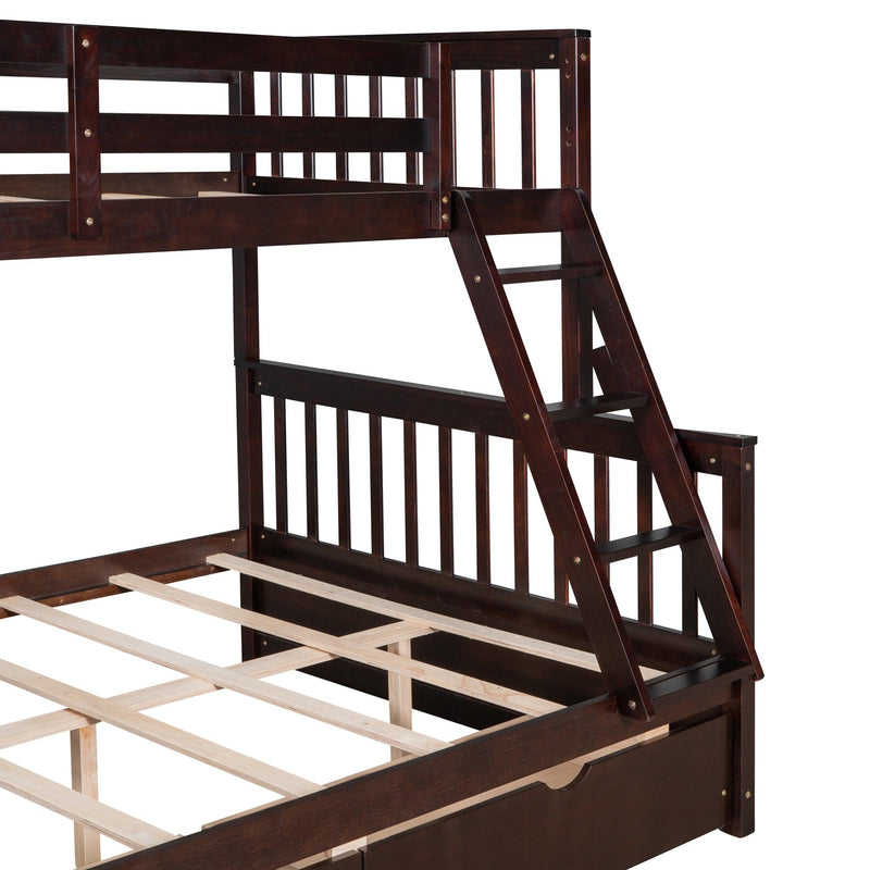 Twin-Over-Full Bunk Bed with Ladders and Two Storage Drawers(Espresso)( old sku:LT000165AAP） - Supfirm