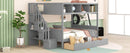 Twin over Full Bunk Bed with Shelfs, Storage Staircase and 2 Drawers, Gray - Supfirm