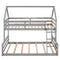 Twin over Full House Bunk Bed with Built-in Ladder,Gray - Supfirm