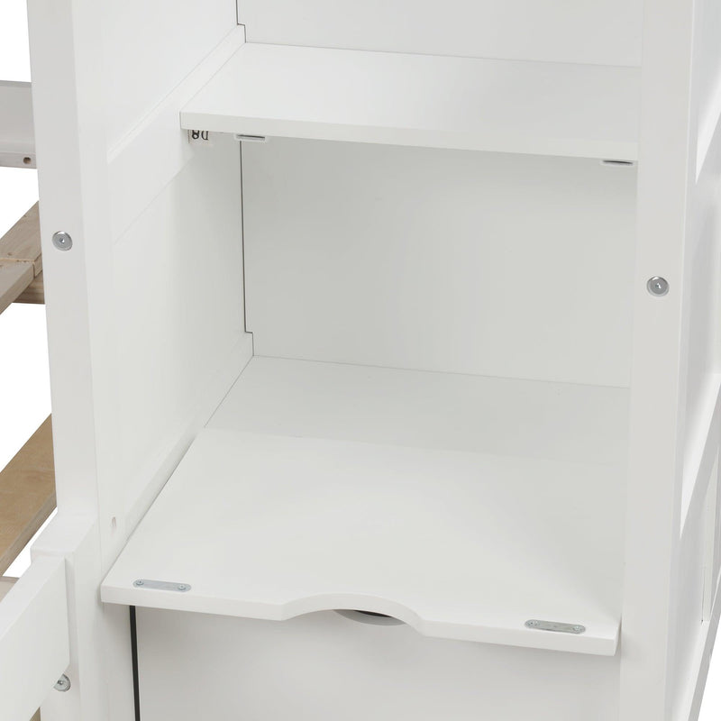 Twin over Full/Twin Bunk Bed, Convertible Bottom Bed, Storage Shelves and Drawers, White - Supfirm