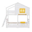 Twin over Twin Bunk Bed with 2 Drawers, 1 Storage Box, 1 Shelf, Window and Roof-White(OLD SKU:LT000608AAK) - Supfirm