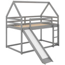 Twin Size Bunk House Bed with Slide and Ladder,Gray - Supfirm