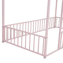 Twin Size Metal Bed House Bed Frame with Fence, for Kids, Teens, Girls, Boys, Pink - Supfirm
