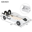 Twin Size Race Car-Shaped Platform Bed with Upholstered Backrest and Storage, White(Expected Arrival Time: 1.17) - Supfirm