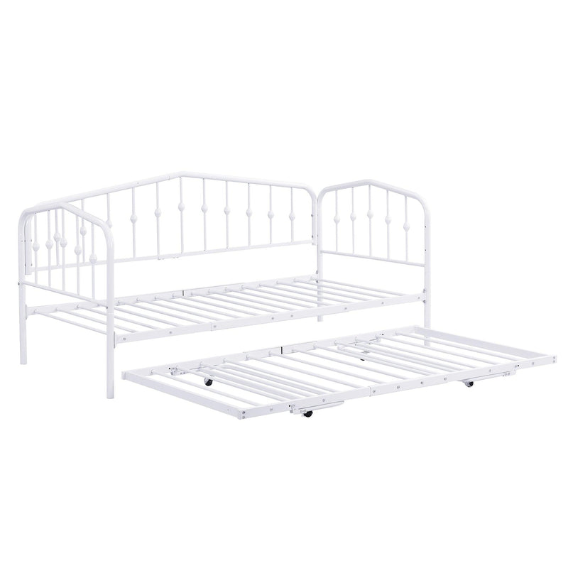 Twin Size Stylish Metal Daybed with Twin Size Adjustable Trundle, Portable Folding Trundle, White - Supfirm