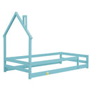 Twin Size Wood bed with House-shaped Headboard Floor bed with Fences,Light Blue - Supfirm