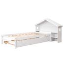 Twin Storage House Bed for kids with Bedside Table, Trundle, White - Supfirm