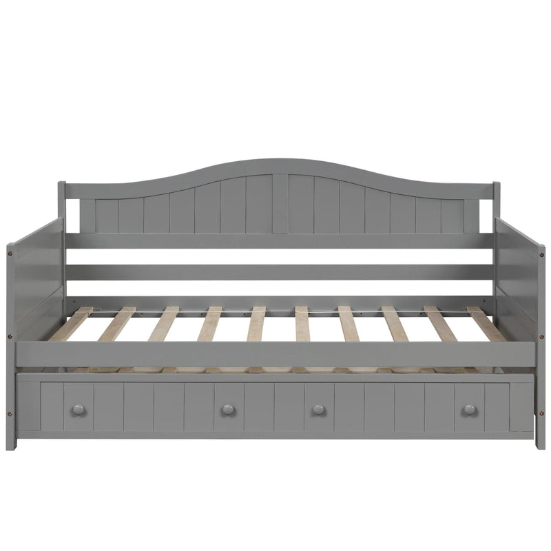 Twin Wooden Daybed with Trundle Bed, Sofa Bed for Bedroom Living Room, Gray - Supfirm