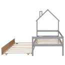 Twin Wooden Daybed with trundle, Twin House-Shaped Headboard bed with Guardrails,Grey - Supfirm