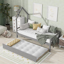 Twin Wooden Daybed with trundle, Twin House-Shaped Headboard bed with Guardrails,Grey - Supfirm