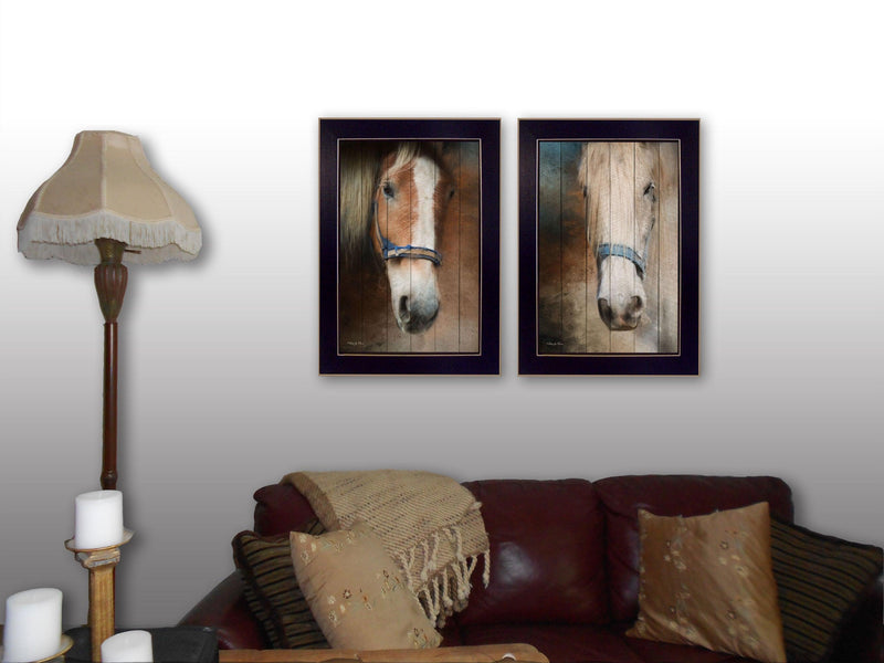 Supfirm "Two Horses Collection" 2-Piece Vignette By Robin-Lee Vieira, Printed Wall Art, Ready To Hang Framed Poster, Black Frame - Supfirm