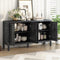 TXREM Retro Mirrored Sideboard with Closed Grain Pattern for Dining Room, Living Room and Kitchen(Black) - Supfirm