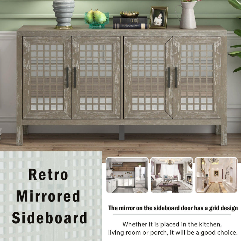 TXREM Retro Mirrored Sideboard with Closed Grain Pattern for Dining Room, Living Room and Kitchen(GRAY) - Supfirm
