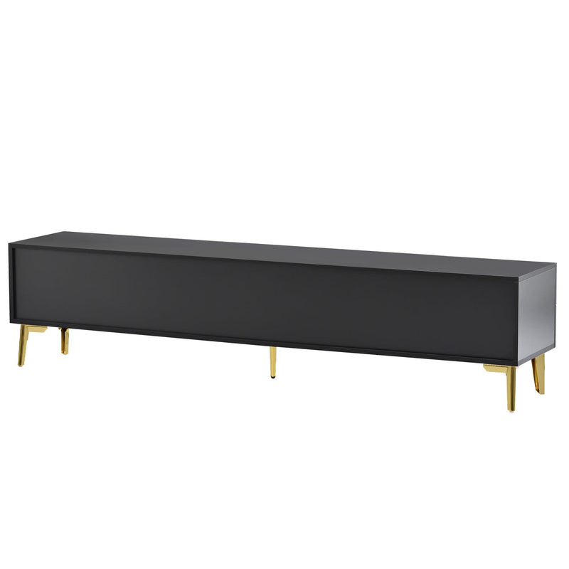 U-Can Modern TV Stand with 5 Champagne legs - Durable, stylish, spacious, versatile storage TVS up to 77" (Black) - Supfirm