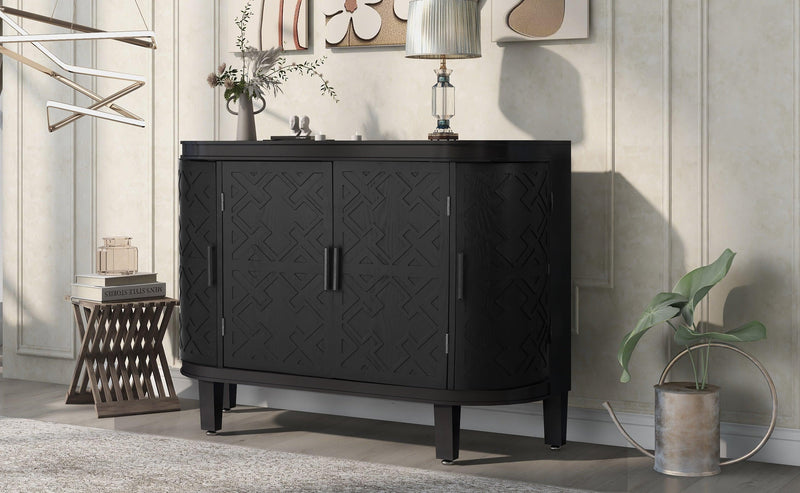 U-Style Accent Storage Cabinet Sideboard Wooden Cabinet with Antique Pattern Doors for Hallway, Entryway, Living Room, Bedroom - Supfirm