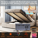 Upholstered Bed Queen Size with LED light, Bluetooth Player and USB Charging, Hydraulic Storage Bed in Beige Velvet Fabric - Supfirm