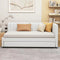 Upholstered Daybed with Trundle Twin Size Sofa Bed Frame No Box Spring Needed, Linen Fabric(Beige) - Supfirm
