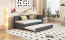 Upholstered Daybed with Trundle Twin Size Sofa Bed Frame No Box Spring Needed, Linen Fabric(Gray) - Supfirm