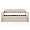 Upholstered Daybed with Trundle, Wood Slat Support,Upholstered Frame Sofa Bed, Twin, Beige(Expected Arrival Time: 1.23) - Supfirm