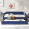 Upholstered Daybed with Trundle, Wood Slat Support,Upholstered Frame Sofa Bed , Twin,Blue - Supfirm