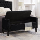 Upholstered Tufted Button Storage Bench with nails trim,Entryway Living Room Soft Padded Seat with Armrest,Bed Bench-Black - Supfirm