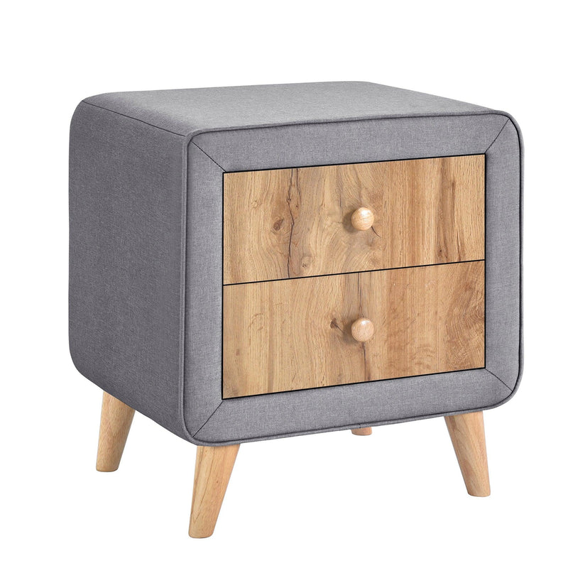 Upholstered Wooden Nightstand with 2 Drawers,Fully Assembled Except Legs and Handles,Bedside Table with Rubber Wood Leg-Gray - Supfirm
