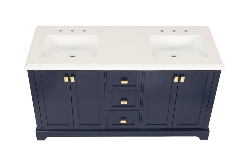 Vanity Sink Combo featuring a Marble Countertop, Bathroom Sink Cabinet, and Home Decor Bathroom Vanities - Fully Assembled Blue 60-inch Vanity with Sink 23V02-60NB - Supfirm