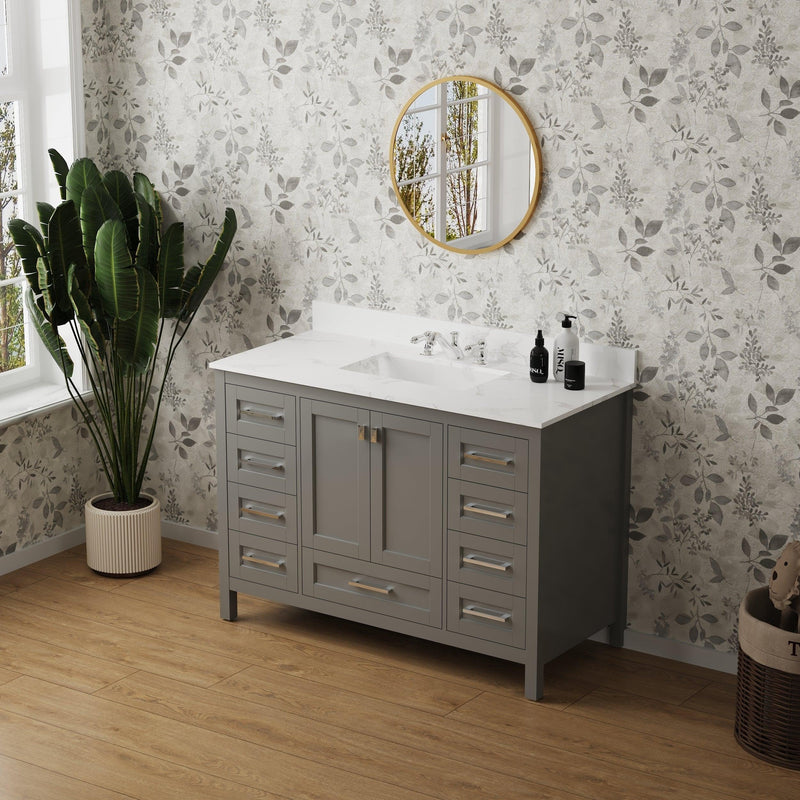 Vanity Sink Combo featuring a Marble Countertop, Bathroom Sink Cabinet, and Home Decor Bathroom Vanities - Fully Assembled Grey 48-inch Vanity with Sink 23V03-48GR - Supfirm
