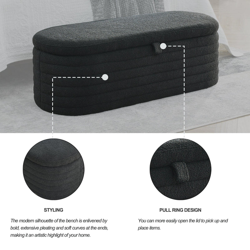 [Video] Welike Length 45.5 inchesStorage Ottoman Bench Upholstered Fabric Storage Bench End of Bed Stool with Safety Hinge for Bedroom, Living Room, Entryway, Black teddy. - Supfirm
