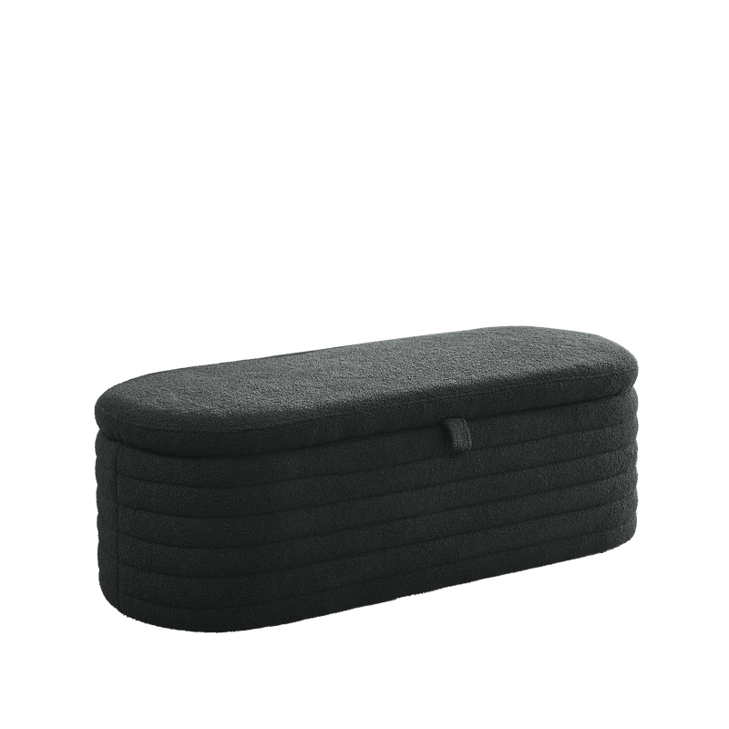 [Video] Welike Length 45.5 inchesStorage Ottoman Bench Upholstered Fabric Storage Bench End of Bed Stool with Safety Hinge for Bedroom, Living Room, Entryway, Black teddy. - Supfirm