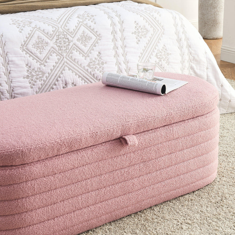 [Video] Welike Length 45.5 inchesStorage Ottoman Bench Upholstered Fabric Storage Bench End of Bed Stool with Safety Hinge for Bedroom, Living Room, Entryway, pink teddy. - Supfirm