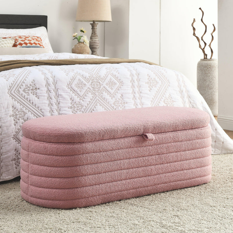 [Video] Welike Length 45.5 inchesStorage Ottoman Bench Upholstered Fabric Storage Bench End of Bed Stool with Safety Hinge for Bedroom, Living Room, Entryway, pink teddy. - Supfirm