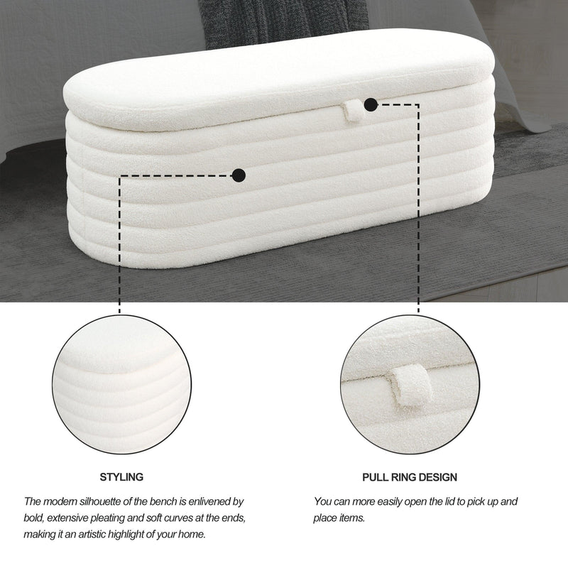 [Video] Welike Length 45.5 inchesStorage Ottoman Bench Upholstered Fabric Storage Bench End of Bed Stool with Safety Hinge for Bedroom, Living Room, Entryway,Teddy White (Ivory) - Supfirm