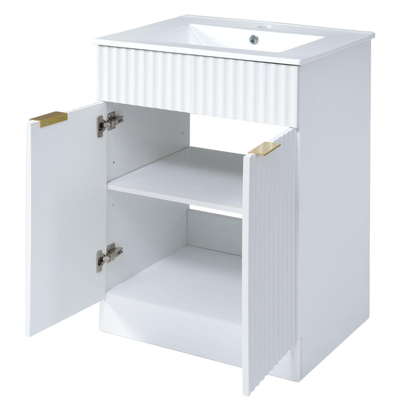 [Video]24inch modern bathroom vanity for small bathroom,white storge cabinet with ceramic sink - Supfirm
