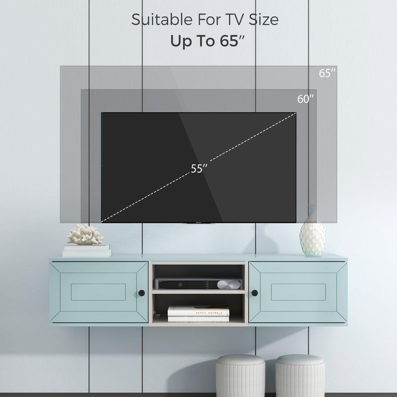 Wall Mounted 65" Floating TV Stand with Large Storage Space, 3 Levels Adjustable shelves, Magnetic Cabinet Door, Cable Management - Supfirm