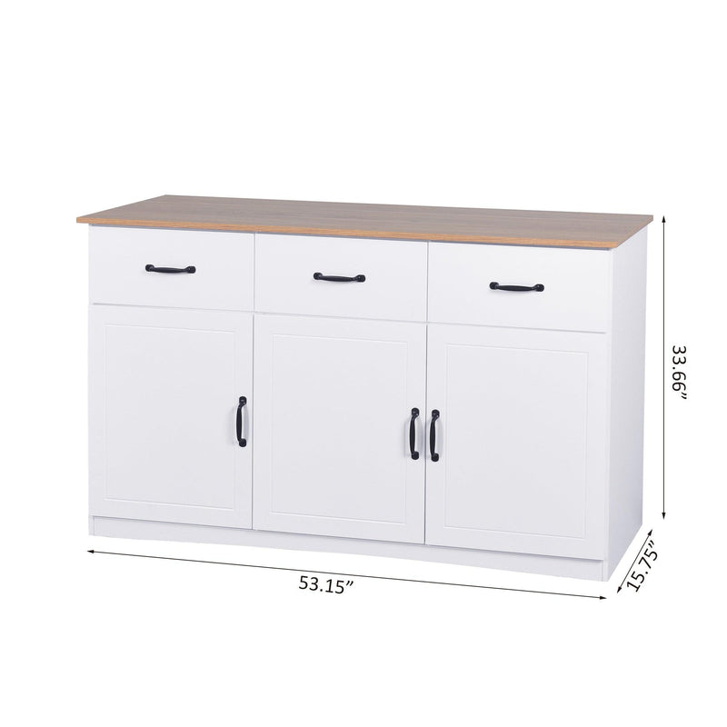White Buffet Cabinet with Storage, Kitchen Sideboard with 3 Doors and 3 Drawers, Coffee Bar Cabinet, Storage Cabinet Console Table for Living Room - Supfirm