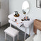White oval Vanity makeup table set with mirror for bedroom,High Gloss Finish Dressing Table with Solid Stool - Supfirm