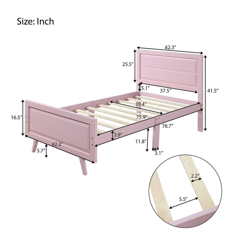 Wood Platform Bed Twin Bed Frame Mattress Foundation with Headboard and Wood Slat Support (Pink) - Supfirm