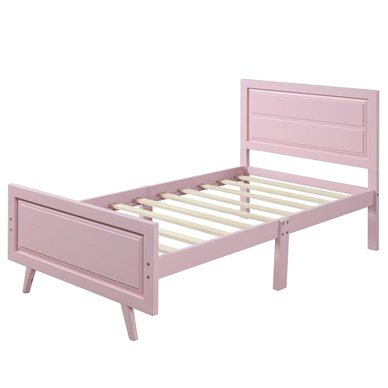 Wood Platform Bed Twin Bed Frame Mattress Foundation with Headboard and Wood Slat Support (Pink) - Supfirm
