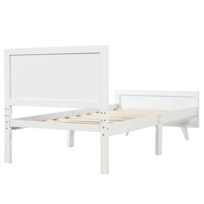 Wood Platform Bed Twin Bed Frame Mattress Foundation with Headboard and Wood Slat Support (White) - Supfirm