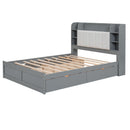 Wood Queen Size Platform Bed with Storage Headboard, Shelves and 4 Drawers, Gray - Supfirm