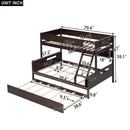 Wood Twin over Full Bunk Bed with Storage Shelves and Twin Size Trundle, Espresso - Supfirm