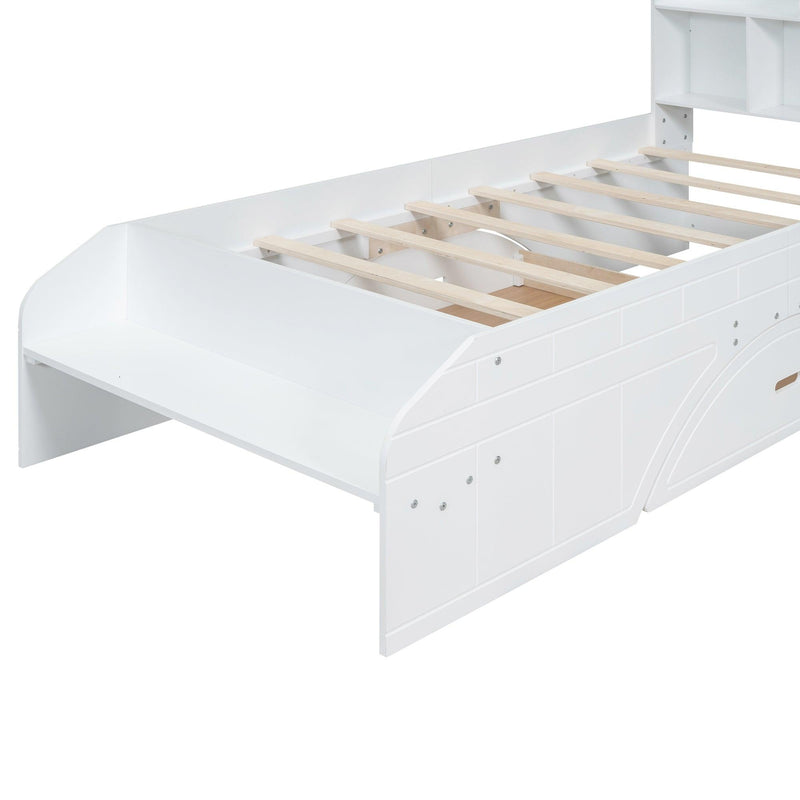 Wood Twin Size Platform Bed with 2 Drawers, Storage Headboard and Footboard, White(Expected Arrival Time: 1.28) - Supfirm