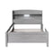 Wood Twin Size Platform Bed with Built-in LED Light, Storage Headboard and Guardrail, Antique Grey - Supfirm