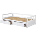 Wooden Daybed with Trundle Bed and Two Storage Drawers , Extendable Bed Daybed,Sofa Bed for Bedroom Living Room,White - Supfirm